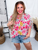 Colorful Floral Print Button Down Top with Dolman Sleeves