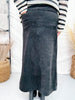 Black Front Slit Stretch Fabric Skirt