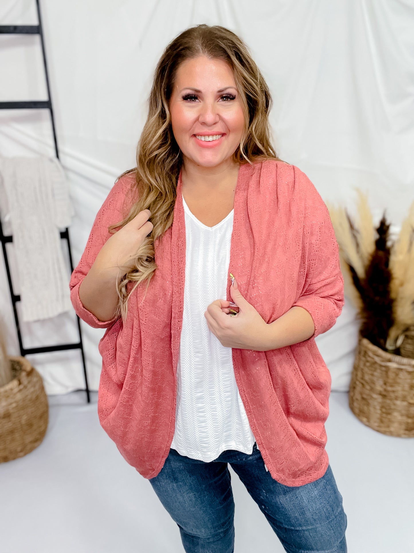 Mauve Open Front Knit Cardigan