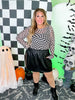 Black & Taupe Long Sleeve Checkerboard Top