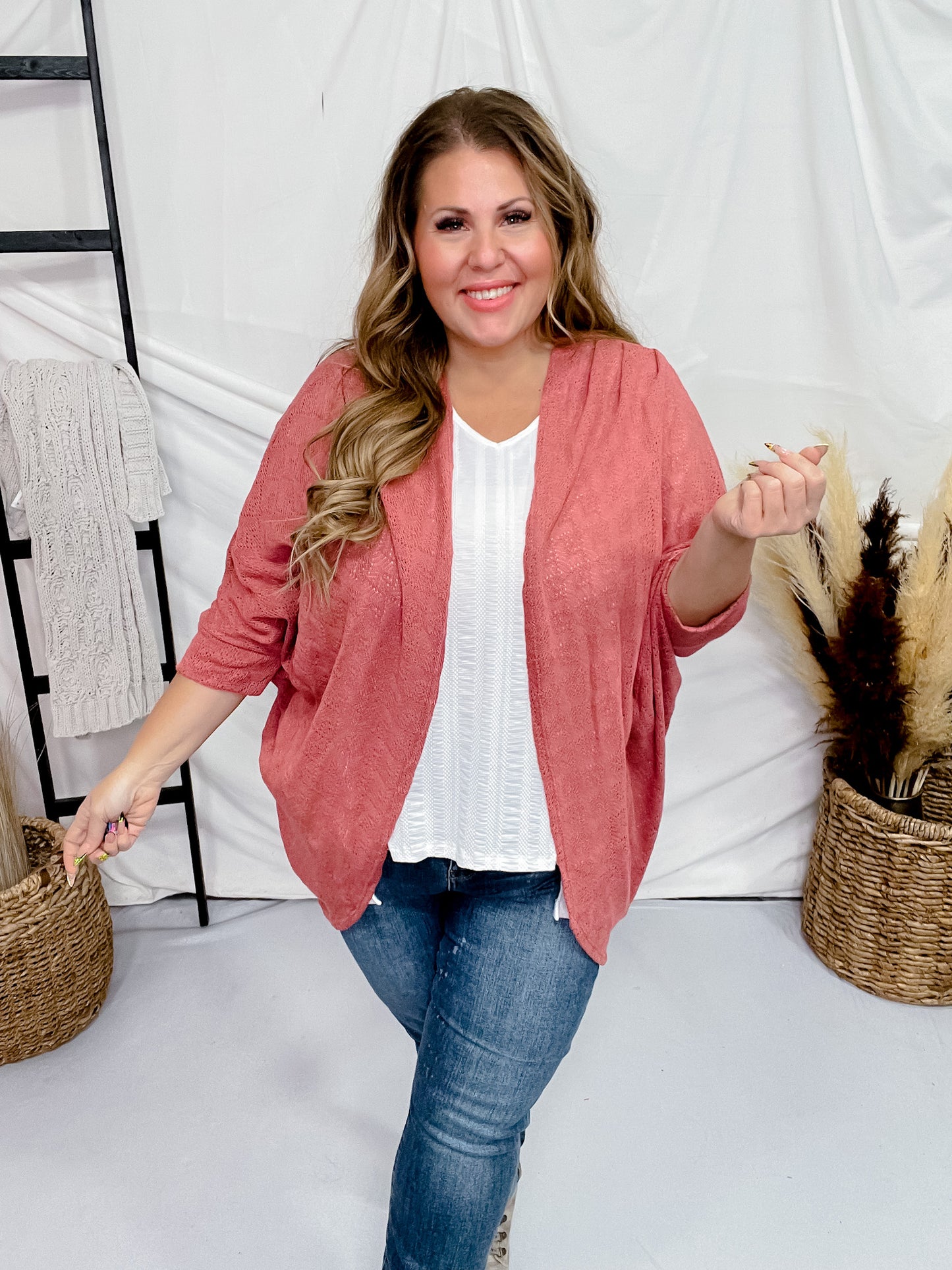Mauve Open Front Knit Cardigan