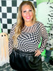 Black & Taupe Long Sleeve Checkerboard Top