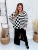 Black & White Stripes & Checkered Crocheted Long Sleeve Top
