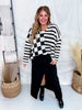 Black & White Stripes & Checkered Crocheted Long Sleeve Top