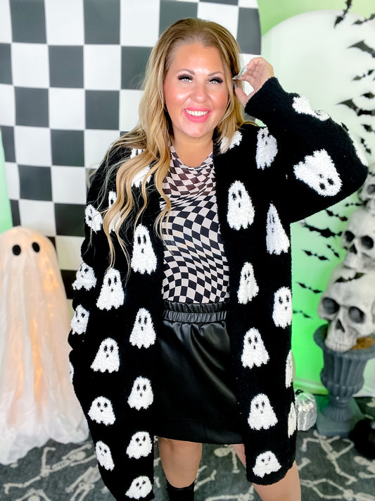 Black & White Reversible Ghost Print Cardigan