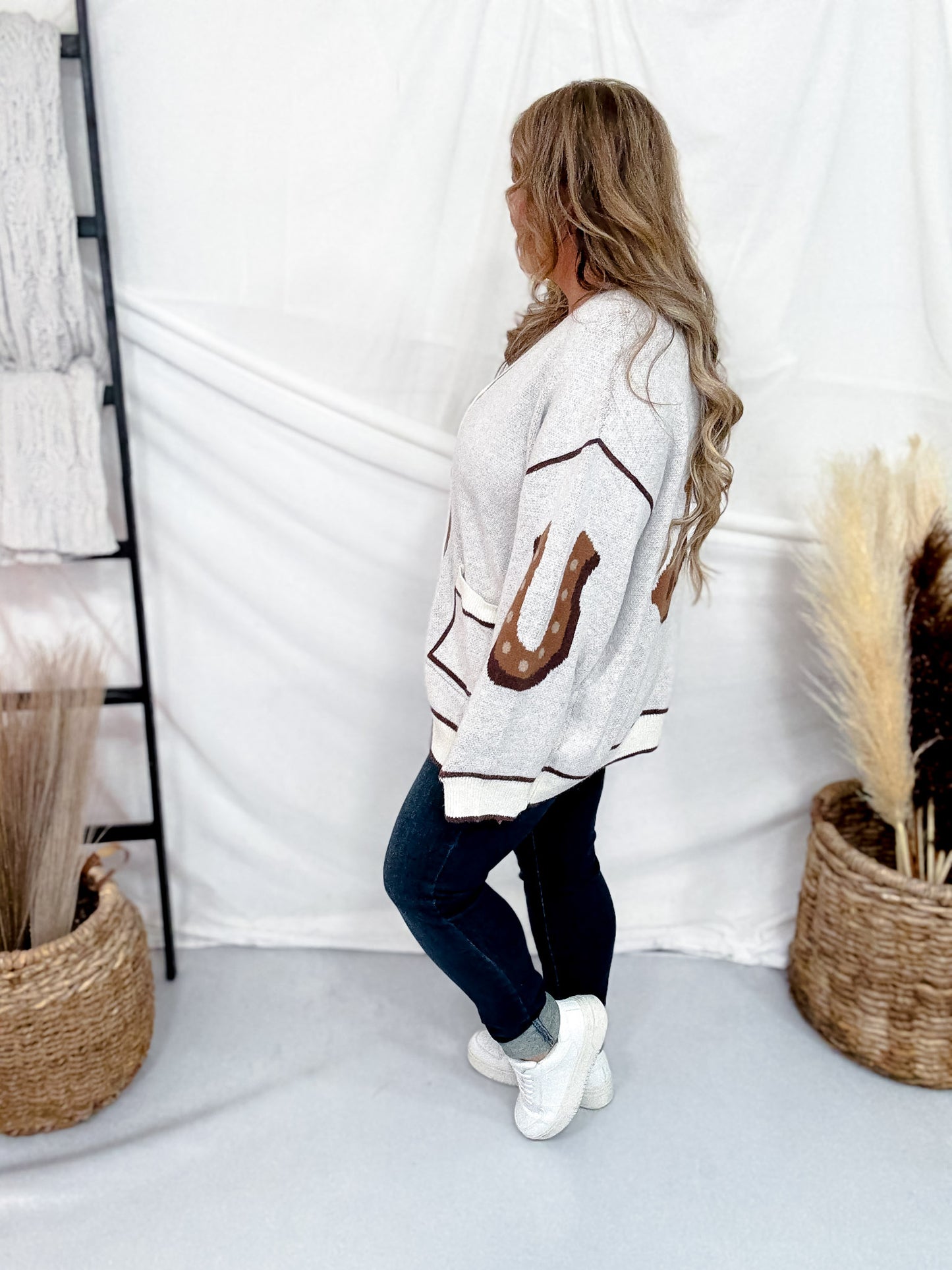 Oatmeal & Brown Button Down Horse Cardigan