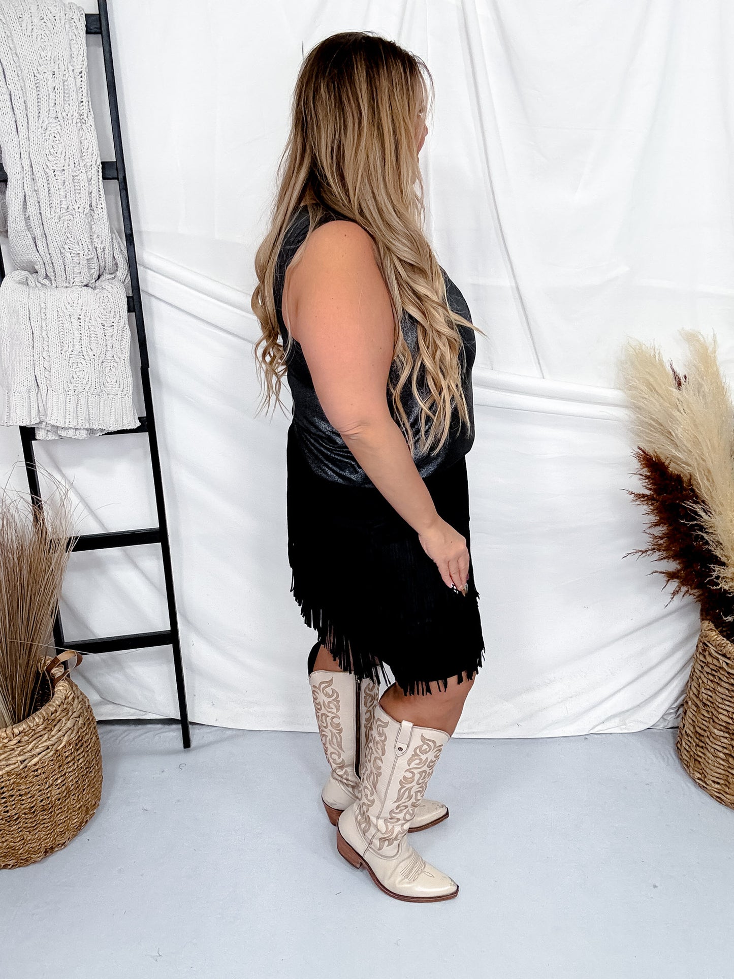 The Fort Worth Fringe Skirt in Black