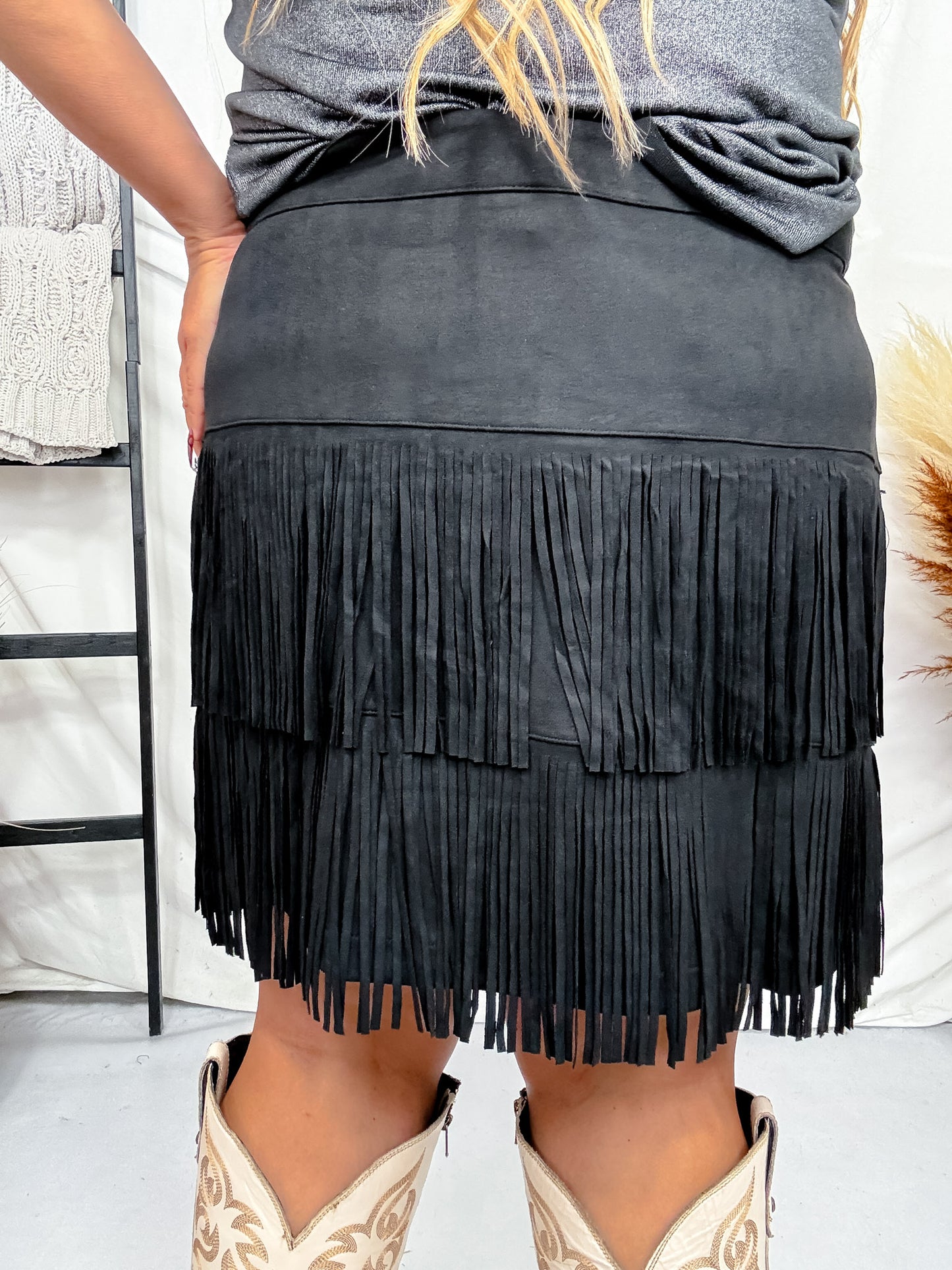 The Fort Worth Fringe Skirt in Black