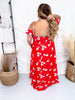 Botanical Garden Red Floral Print Maxi Dress W/ Cold Shoulder Sleeves