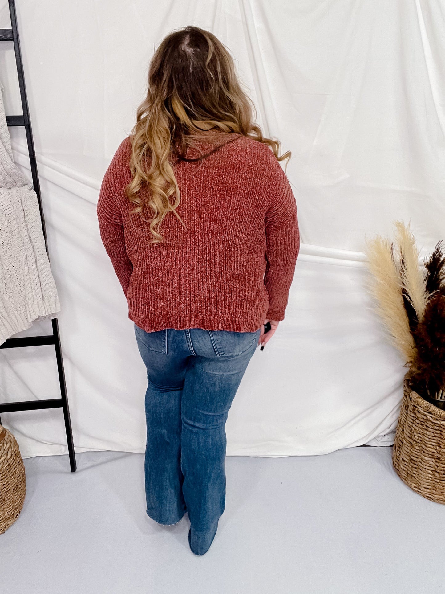 Long Sleeve Dark Mauve Button Down Sweater
