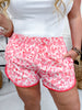Pink Floral Elastic Waistband Shorts
