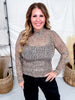 Leopard Print Mock Neck Mesh Top With Long Sleeves