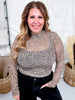 Leopard Print Mock Neck Mesh Top With Long Sleeves