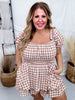 Mocha Gingham Print Puff Short Sleeve Romper