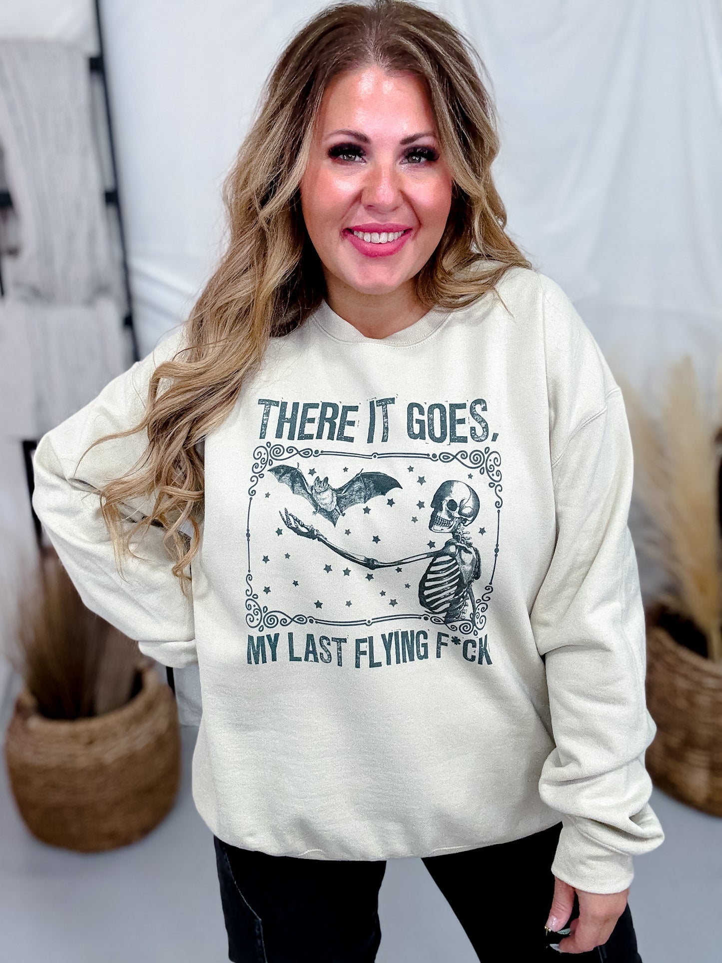 There It Goes My Last Flying Fuck Graphic Skeleton Sweatshirt