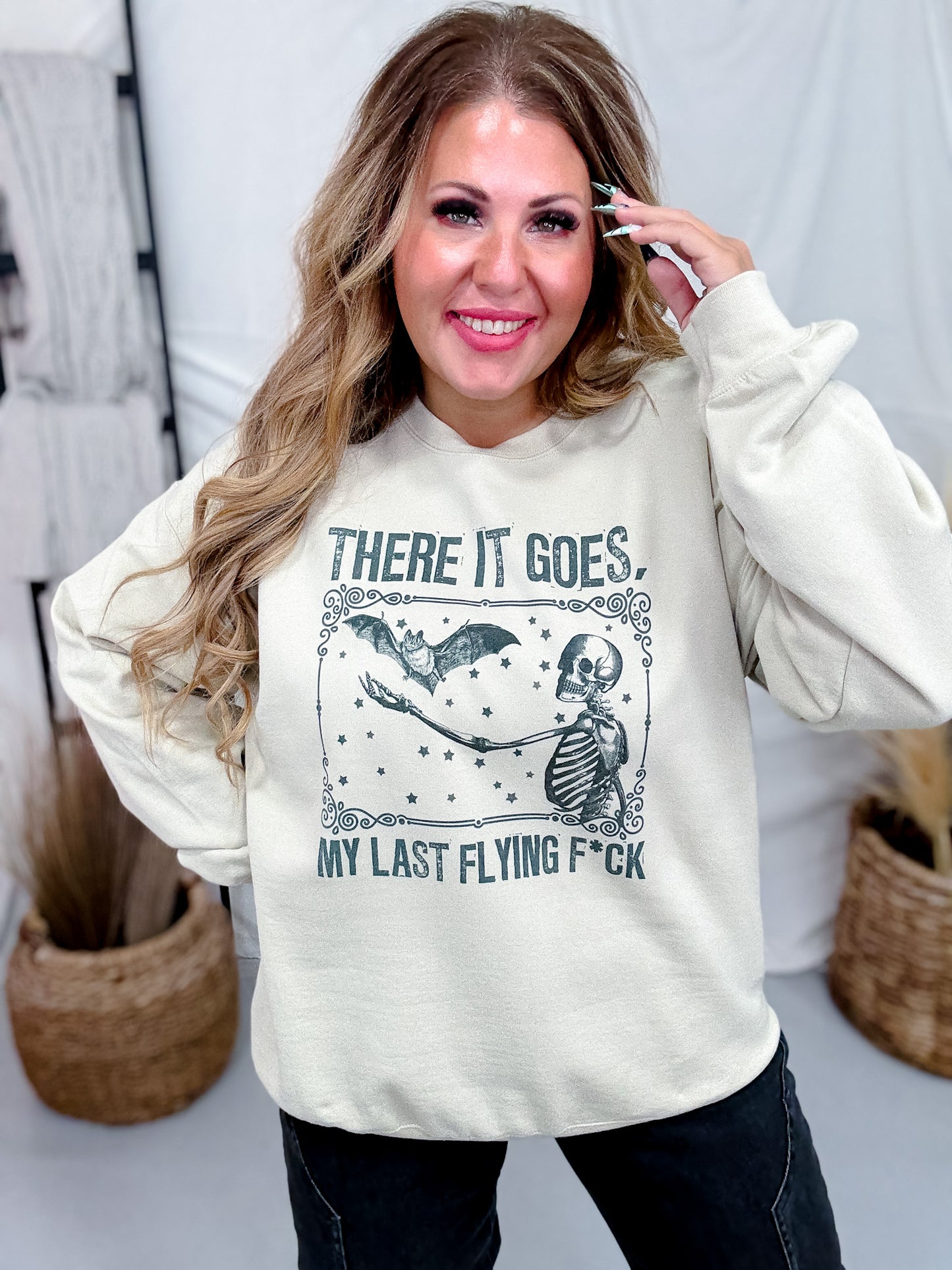 There It Goes My Last Flying Fuck Graphic Skeleton Sweatshirt