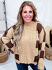 Cable Knit Sweater With Mocha Latte Checkerboard Pattern