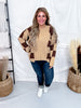Cable Knit Sweater With Mocha Latte Checkerboard Pattern