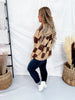 Cable Knit Sweater With Mocha Latte Checkerboard Pattern