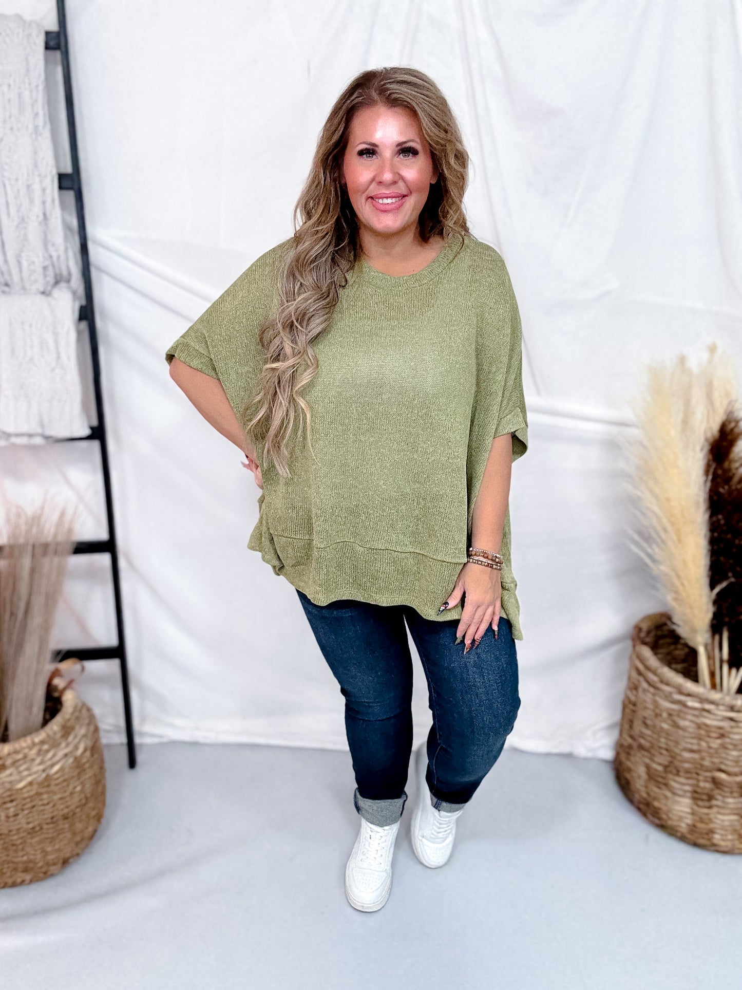Poncho Style Sweater Top With Round Neckline (7 Colors)