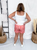 Red & White Gingham Shorts With Rope Print Accent