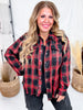 Red & Black Long Sleeve Plaid Button Down Top