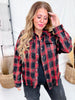 Red & Black Long Sleeve Plaid Button Down Top