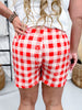 Red & White Gingham Shorts With Rope Print Accent