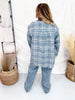 Denim Blue Long Sleeve Plaid Button Up Top W/ Front Patch Pockets