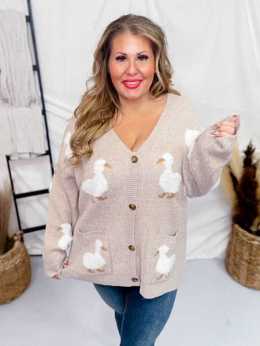 Button Front White Duck Sweater Cardigan
