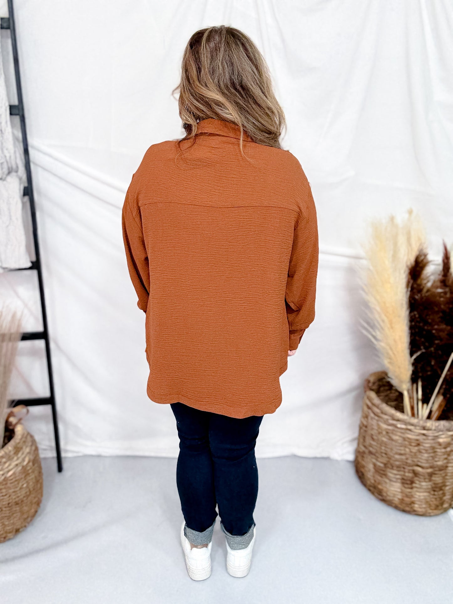 Textured Long Sleeve Button Front Blouse (5 Colors)