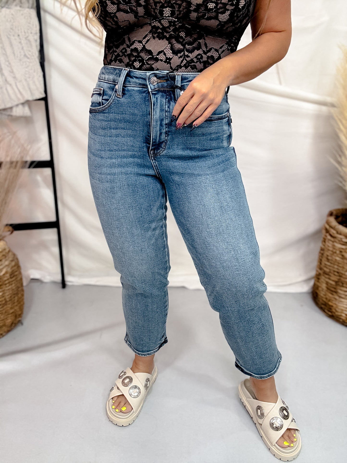 Judy Blue Petite High Waist Tummy Control Straight Leg Ankle Jeans
