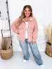 Corduroy Button Down Shacket in Pale Mauve