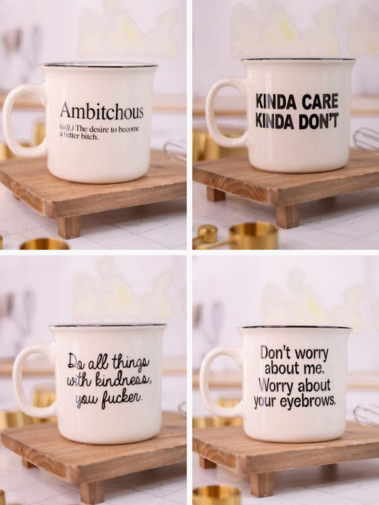 Black and White Ceramic Catchphrase Mugs (4 Styles)