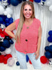 Red Sleeveless Crochet Sweater Vest With Metallic Buttons