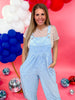 Baby Blue Wide Leg Overall Jumpsuit With Textured Floral Pattern