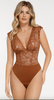 Brown Lace V-Neck Sleeveless Sculpting Bodysuit