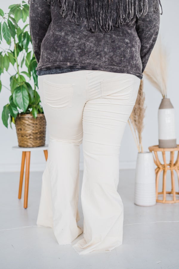 Cream Corduroy Flared Pants