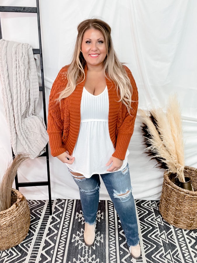 Rust Dolman Open Sweater Cardigan