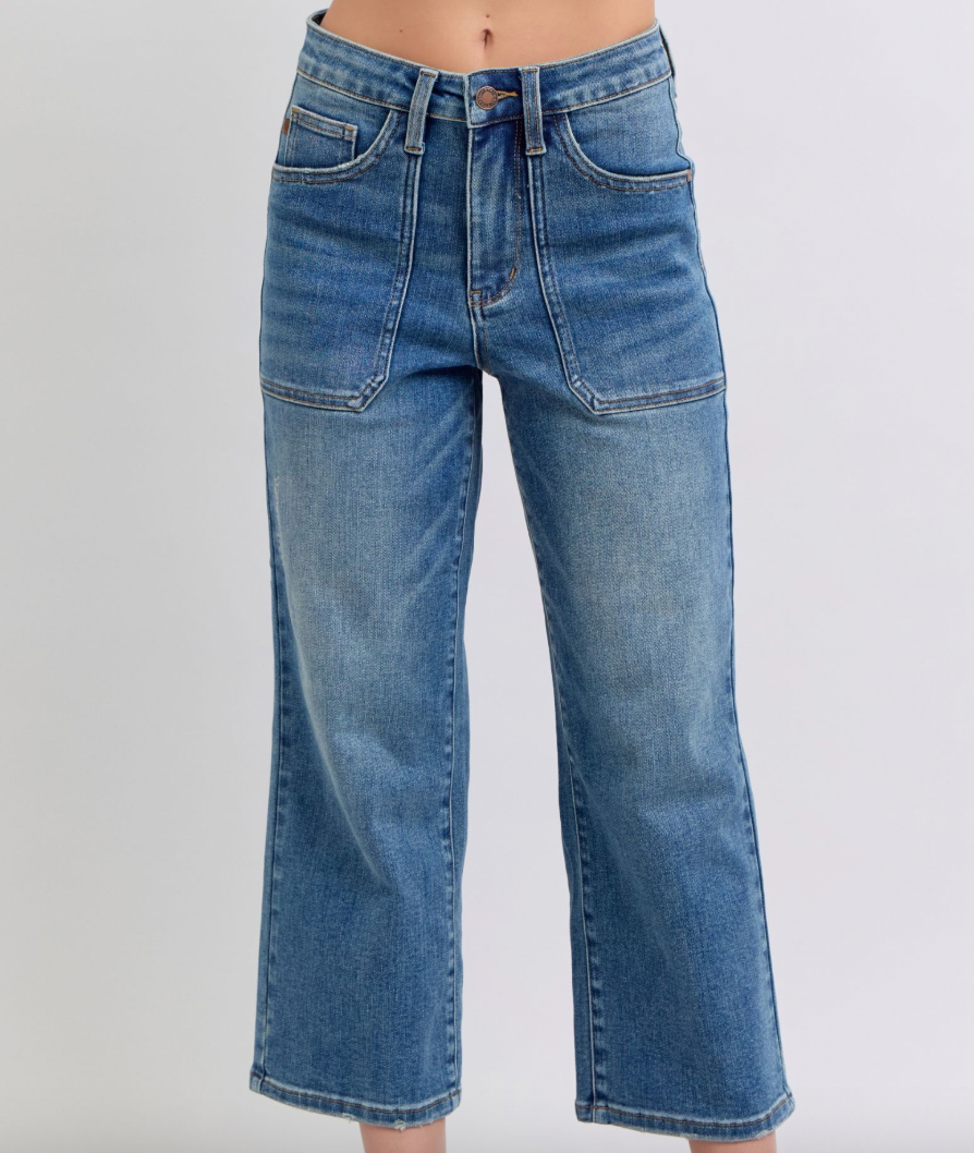 Judy Blue High Waist Utility Pocket Wide Cropped Jeans