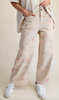 Cropped Khaki Twill Pants With Floral Cross Stitch Pattern