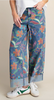 Colorful Floral Print Cuffed Wide Leg Jeans
