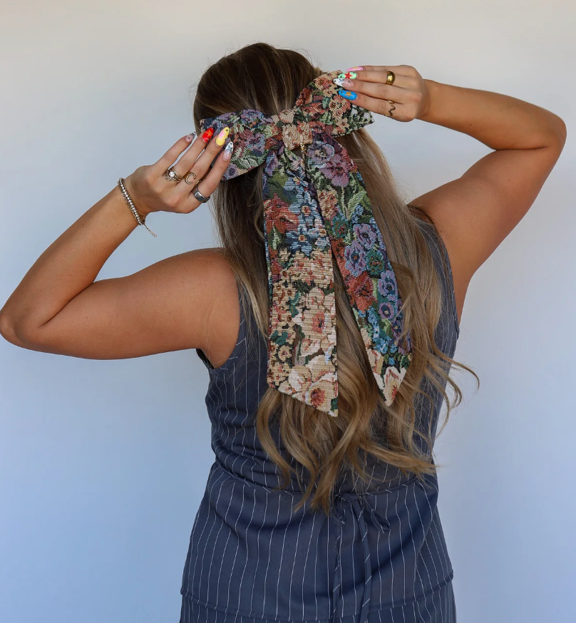 Floral Jacquard Fabric Jumbo Hair Bow Clip