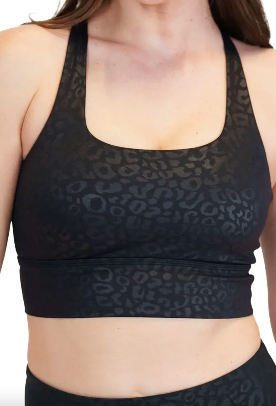 Black Leopard Print Longline Sports Bra