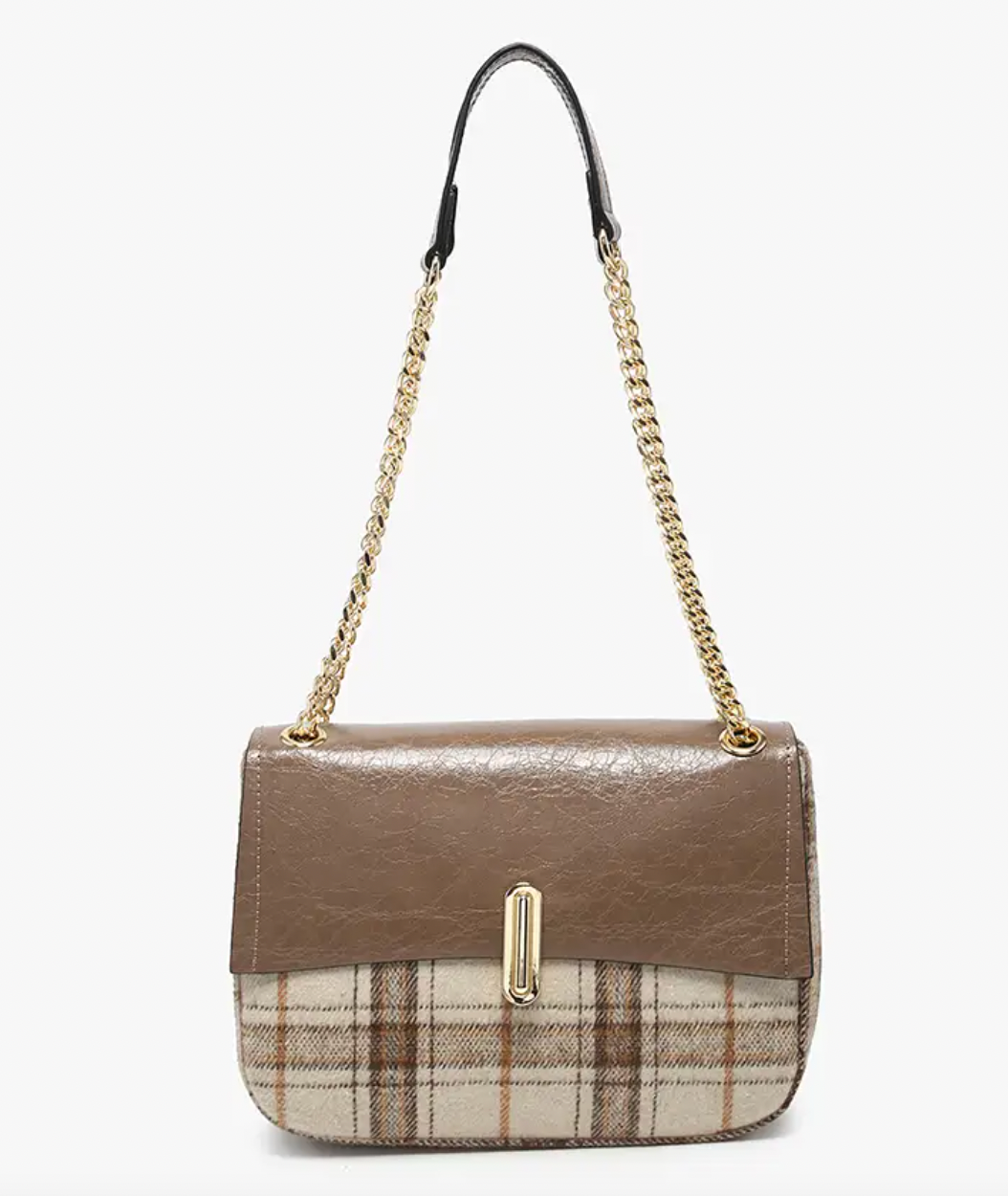 Plaid Shoulder Bag With Adjustable Chain Strap