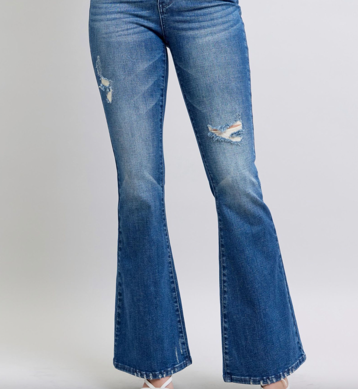 Judy Blue High-Waist Contrast Wash Destroyed Flare Jeans