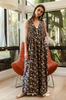 Denim Ditsy Print Pintuck Jumpsuit W/ Side Pockets