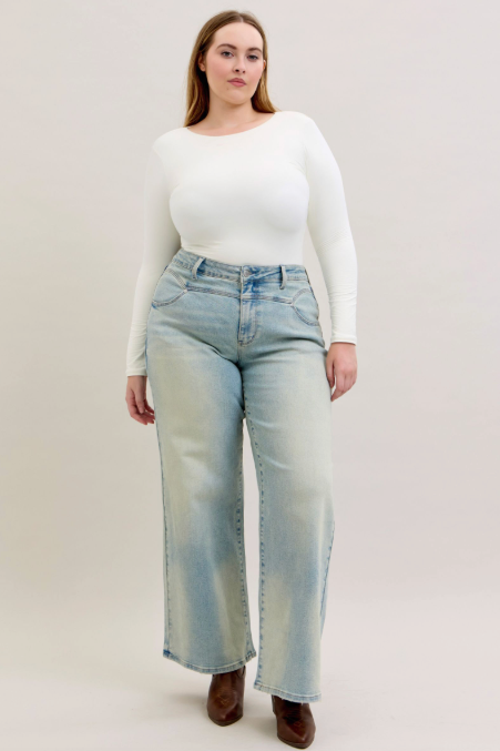 Judy Blue High Waist Straight Jeans With Stitched Waist