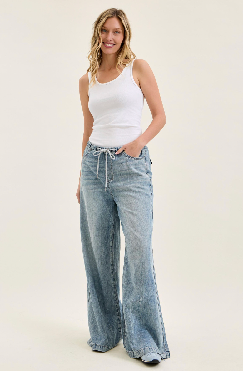 Judy Blue High-Waist Palazzo Featherweight Jeans W/ Drawstring