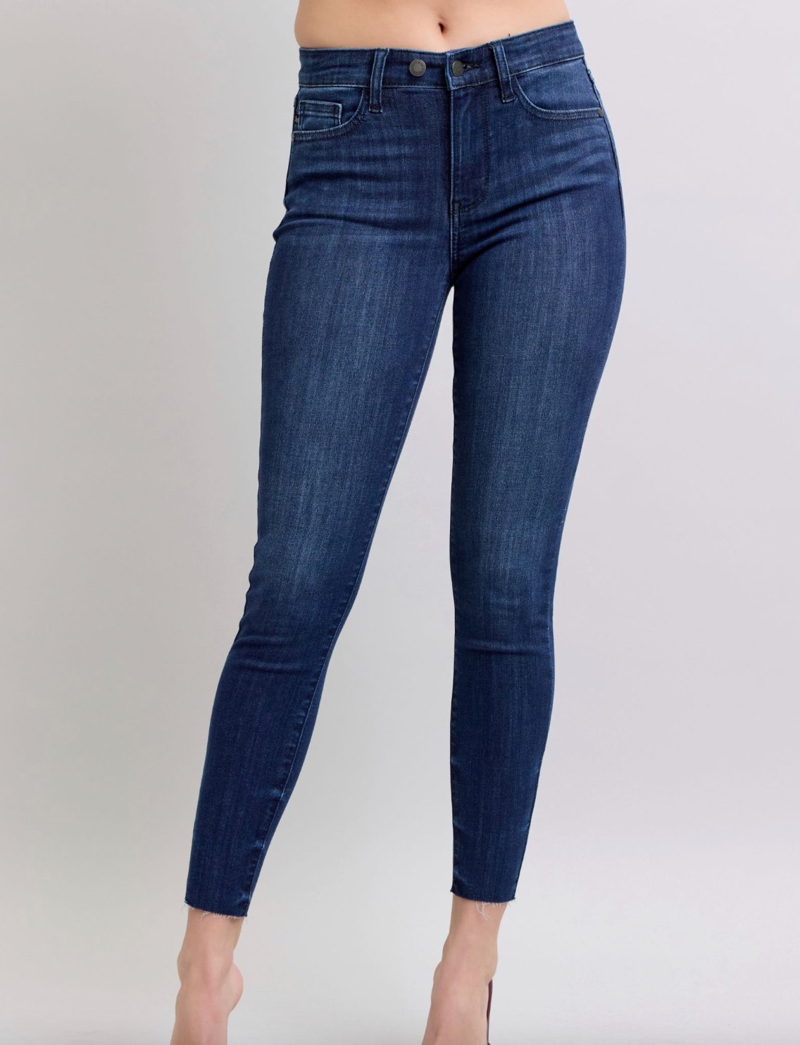 Judy Blue Mid Rise Adjustable Waist Skinny Raw Hem Jeans